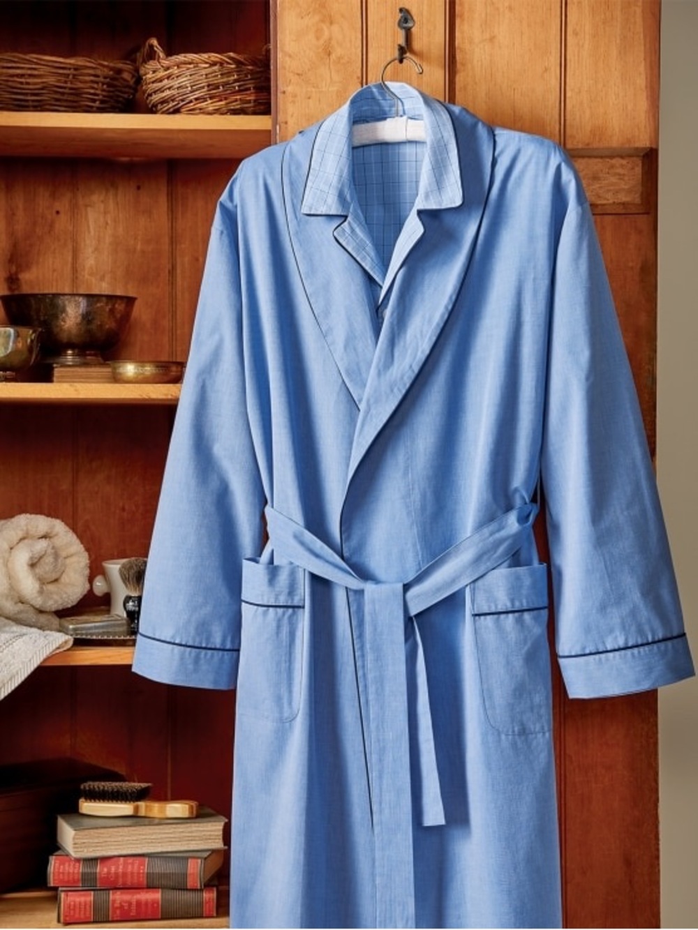 Men's True Blue Cotton Wrap Robe, L/XL comfort lightweight loungewear